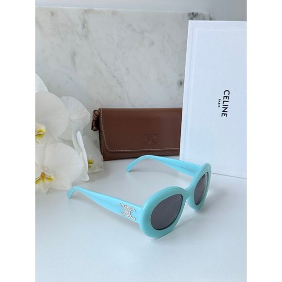 NEW Celine CL40312U Triomphe Blue Round Sunglasses - Picture 4 of 10